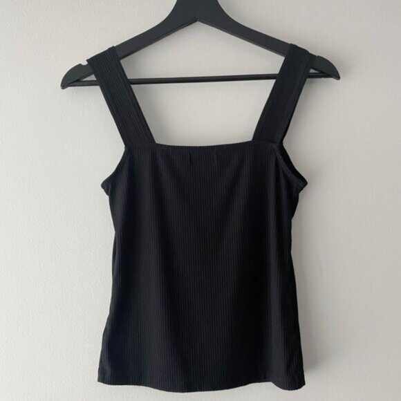 The Drop Jody Black Square Neck Fitted Rib Tank Top - Picture 2 of 9
